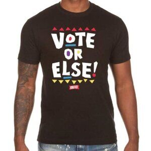 Akoo Vote Or Else Short Sleeve Black Cotton Tee Shirt SZ L
